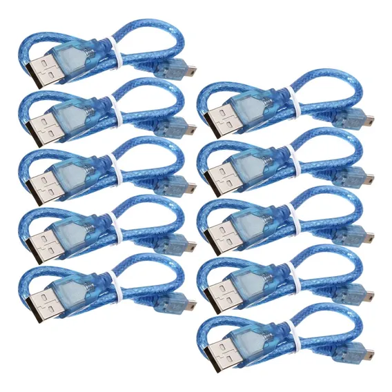 Cabo Mini Usb 2.0 Para Arduino Nano Azul 30cm Kit 10 Peças Foto 1