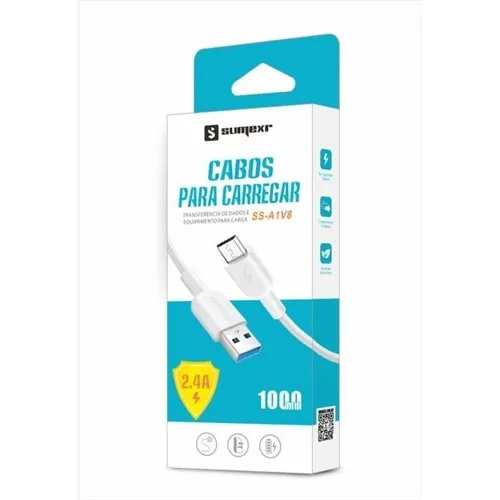 Cabo Para Carregar Celular V8 1m - Sumexr (android) Cor Preto ou Branco Foto 1