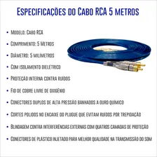 Cabo Rca 5 Metros Dupla Blindagem Cobre 5m Blindado Azul 5mm Foto mini 4