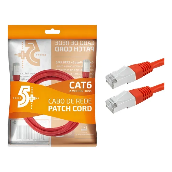 Cabo Rede Blindado 2m Ethernet Rj45 Cat6 Vermelho 2 Metros Foto 1