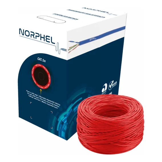 Cabo Rede Norphel Copperlan Cat5e 305m Vermelho 100% Cobre Foto 1