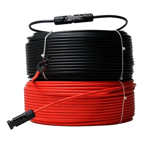 Cabo Solar 6mm 20m Preto + 20m Verm + 2 Par De Conector Mc4 Cobertura Vermelho Foto 1