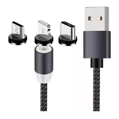 Cabo Usb Carregador Magnético Nylon Imã Rápido 3in1 Foto 1