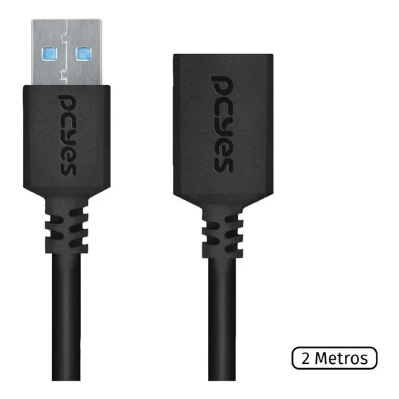 Cabo Usb Extensor Usb 3.0 2 Metros Cobre 28 Awg Preto Pcyes Foto 1