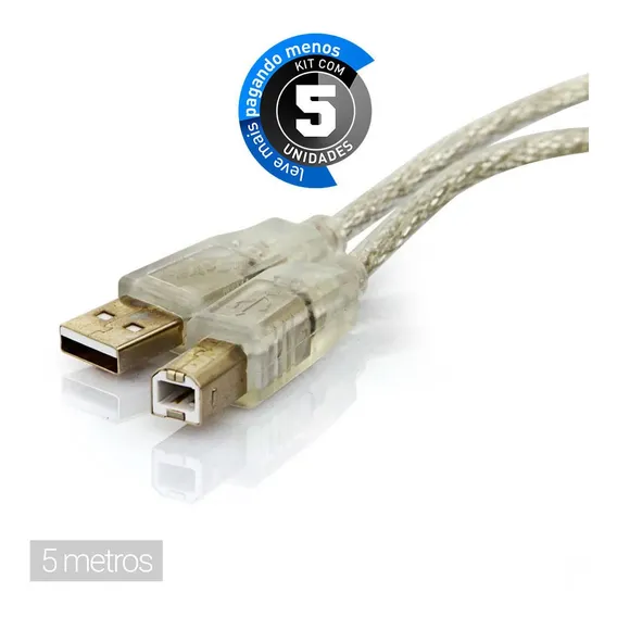 Cabo Usb Impressora Ab - 5 Metros - Kit Com 5 Foto 1