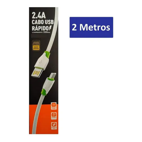 Cabo Usb V8 2 Metros Reforçado Turbo Android Micro Usb Foto 1