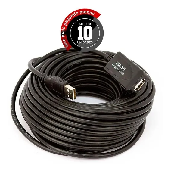Cabos Extensor Amplificado Usb 2.0 - 10 Metros - Kit 10 Foto 1
