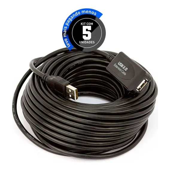 Cabos Extensor Amplificado Usb 2.0 - 5 Metros - Kit Com 5 Foto 1