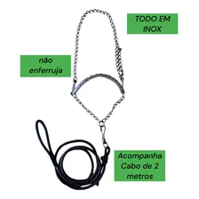 Cabresto De Corrente Em Inox Para Cavalo + Cabo Guia 2 Mt Foto mini  2