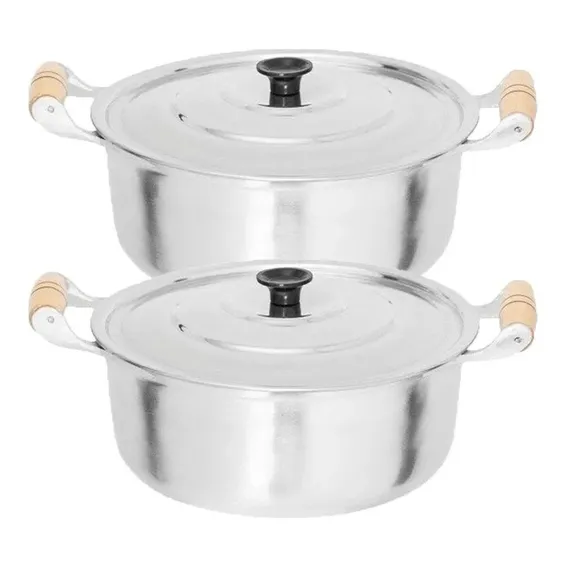 Caçarola Aluminio Batido Polido 36 E 38 Cm Alça Madeira Foto 1