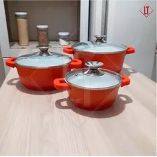 Caçarola Colorida Revestida Em Ceramica Branca Tampa Vidro Cor Vermelho Foto mini 2