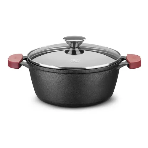 Caçarola Ferro Fundido Preta Tampa de Vidro MTA 24cm 4L 8342 Foto 1