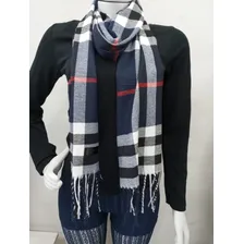 Cachecol Lenço Xadrez Inverno Echarpe Feminino Quadriculado Cor Azul Listra Vermelha Foto  mini 1