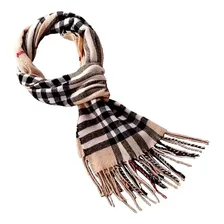 Cachecol Pashmina Lã Bege Scarf Lenço Xale Xadrez Masculino Tamanho 180 X 31 Foto mini  3
