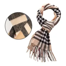 Cachecol Pashmina Lã Bege Scarf Lenço Xale Xadrez Masculino Tamanho 180 X 31 Foto  mini 1