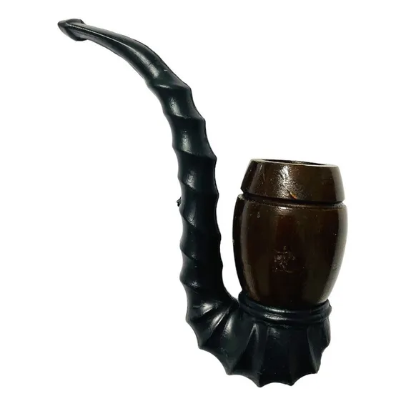 Cachimbo Madeira Escura De Rosca Curvo Cavalo Marinho Resina Foto 1