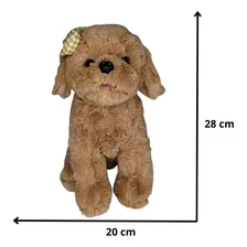 Cachorro Marrom Claro Sentado Laço 28 Cm - Pelúcia Foto mini 3