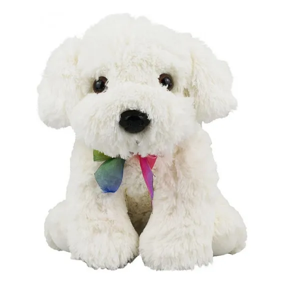 Cachorro Pelúcia Branco Sentado Com Laço 20cm Foto 1