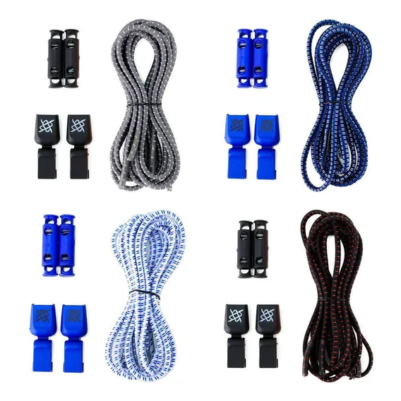 Cadarço Elástico Hupi Laces Corrida Triathlon - Kit 04 Pares Cor Azul Foto 1
