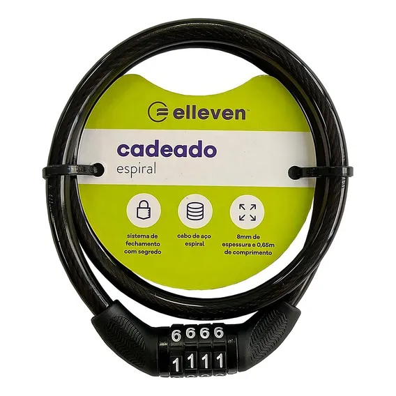 Cadeado Com Segredo Bike Elleven Espiral Fumê 8mm 65cm Foto 1