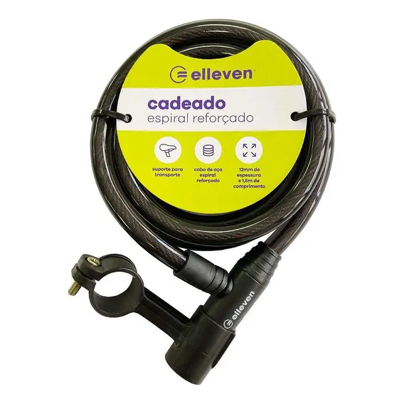 Cadeado Espiral Elleven 1,5m X 12mm + Suporte Bicicleta/moto Foto 1