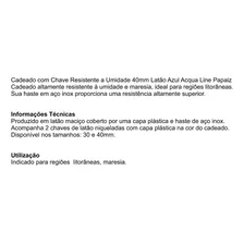 Cadeado Papaiz Acqua Line Resistente 40mm Com 2 Chaves Foto mini 2