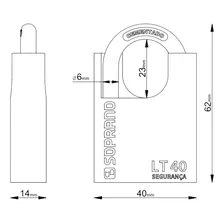 Cadeado Soprano Aço Latão Chave 40mm Reforçado Alta Segurança LT40 Escovado Dourado Foto mini 4