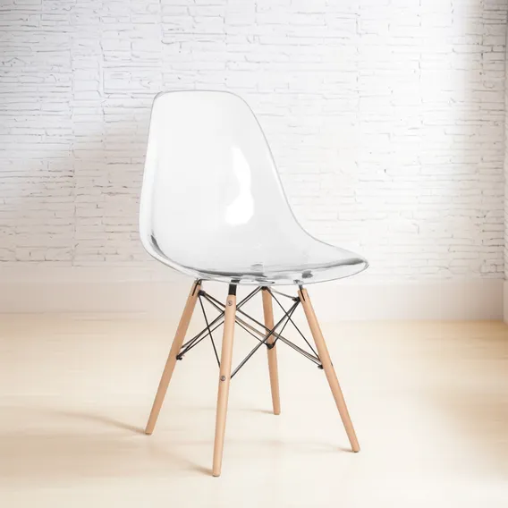 Cadeira Acrilica Eames Wood Dsw Incolor Transparente Foto 1