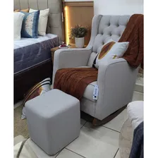 Cadeira Amamentação Cinza Balanço E Puff Linho Nina Luxo Cor Poltrona Balanço Com Puff Cinza Desenho Do Tecido Poltrona Amamentação Linho Cinza Foto mini 2