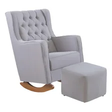 Cadeira Amamentação Cinza Balanço E Puff Linho Nina Luxo Cor Poltrona Balanço Com Puff Cinza Desenho Do Tecido Poltrona Amamentação Linho Cinza Foto mini 1
