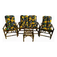 Cadeira Com Almofada Para Cadeira Móveis Vime Bambu Cor Estampado Preta Com Flores Amarelas Foto  mini 1