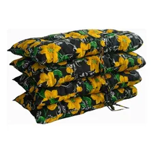 Cadeira Com Almofada Para Cadeira Móveis Vime Bambu Cor Estampado Preta Com Flores Amarelas Foto mini  2