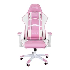 Cadeira de escritório Mymax MX5 gamer ergonômica rosa e branco com estofado de couro sintético Foto  mini 1