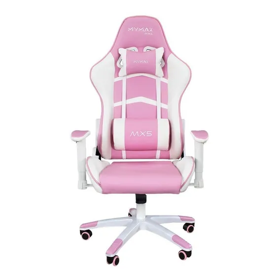 Cadeira de escritório Mymax MX5 gamer ergonômica rosa e branco com estofado de couro sintético Foto 1