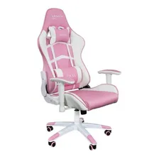Cadeira de escritório Mymax MX5 gamer ergonômica rosa e branco com estofado de couro sintético Foto mini  2