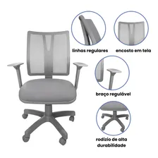 Cadeira Escrit贸rio Addit Diretor Cinza Telada Ergon么mica Foto mini 3