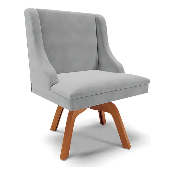 Cadeira Estofada Jantar Base Girat贸ria Lia Suede Cinza Foto 1