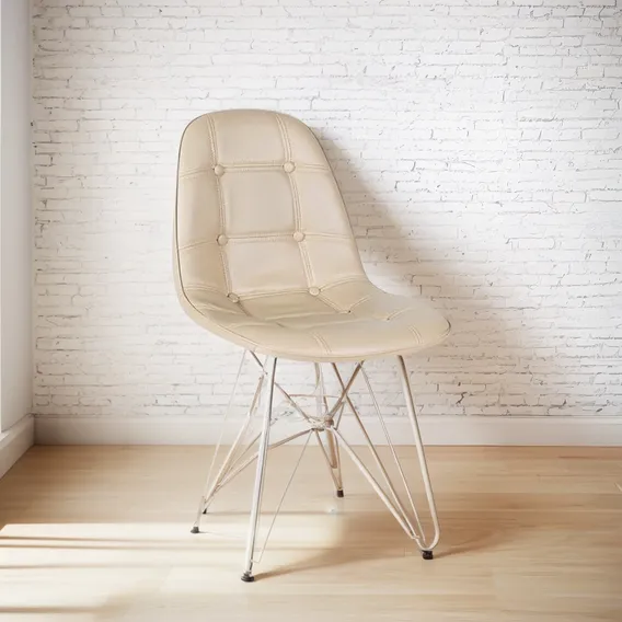 Cadeira Estofada Jantar Eames Botonê Capitonê Metal Nude Foto 1
