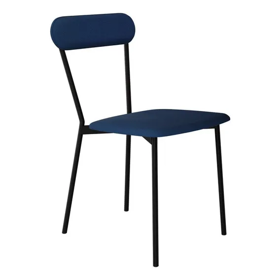 Cadeira Fixa Estofada Vintage EmÃlia Azul/preto Hi Foto 1