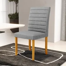 Cadeira Jantar Estofada Veiga Madeira Maciça Linho Cinza Foto  mini 1