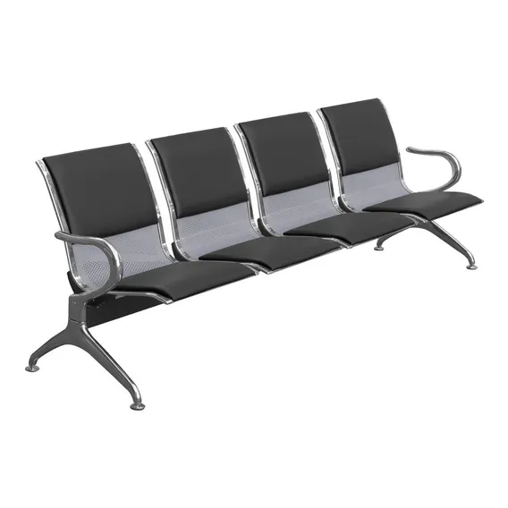 Cadeira Longarina Aeroporto 4 Lugares C/ Estofado - Preto Foto 1