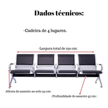 Cadeira Longarina Cromada Com Estofado 4 Lugares Aeroporto Foto mini 4