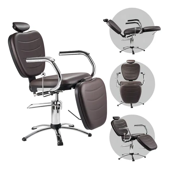 Cadeira Para Salão Maquiadora Top Make Reclinável Hidráulica Dompel Marrom Foto 1