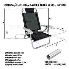 Cadeira Praia Em AlumÃnio Banho De Sol Preta Zaka Foto mini 4