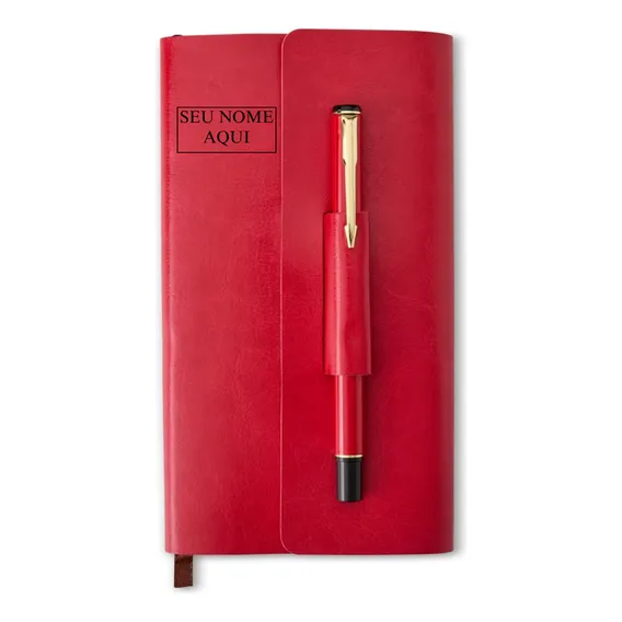 Caderneta Caderno Anotação Com Caneta Personalizado Presente Cor Vermelho Foto 1