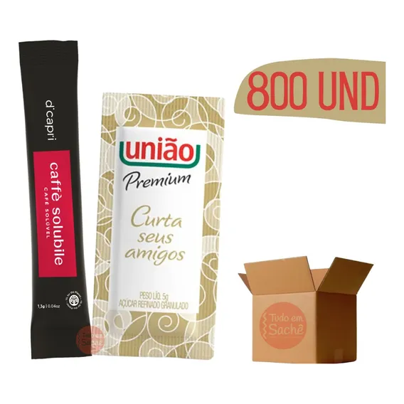 Café Solúvel Sachê Stick Dicapri Açúcar União Unitario 800u Foto 1