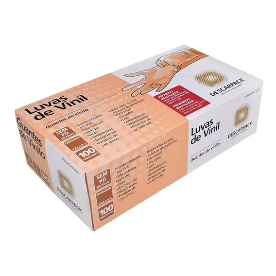 Caixa 100 Luvas De Vinil Transparente Sem Pó Descarpack - P Foto 1