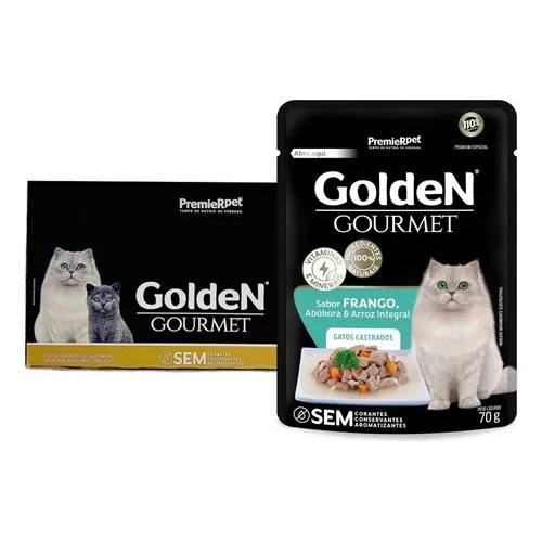 Caixa 20un Golden Gourmet Gatos Adulto Castrados Frango 70g Foto 1