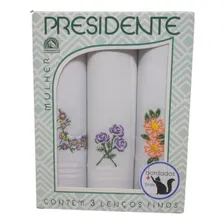 Caixa 3 Lenços Femininos Bordados 100% Algodão Presidente Cor Brancos Foto mini  2