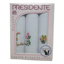 Caixa 3 Lenços Femininos Bordados 100% Algodão Presidente Cor Brancos Foto mini 4